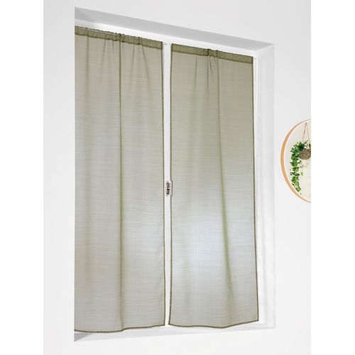 Eryi-Voilage Paire De Vitrage - Passe Tringle - Vert Olive - 60x140cm - 100% Polyester - Certifié Oeko -Tex - Collection Etamine Givrée