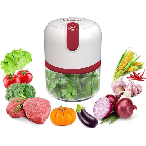 Eryi-P102rob050 Hachoir Rechargeable Usb, Mini Robot De Cuisine, Capacité 250 Ml, Puissance 3,7 V, 3 Lames En Acier Inoxydable, Batterie Rechargeable, Rouge/Blanc