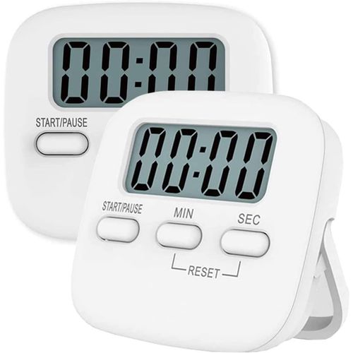 Eryi-Niaguoji Lot De 2 Minuteurs De Cuisine Numériques Avec Compte-Rebours Magnétique Avec Alarme Forte, Gros Chiffres, Support Arrière, Trou De Suspension Pour Cuisine, Douche, Salle De Bain(Blanc)