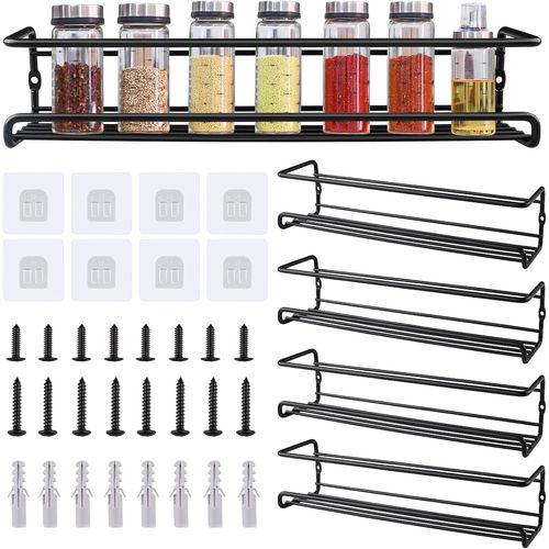 Eryi-Etagere A Epices Murale, 4 Pièces Rangement Epices Cuisine Metal Organisateur D'épices Etagere Murale Pour Cuisine Salle De Bain Balcon Noire Ca. 29×6,6×6,4cm