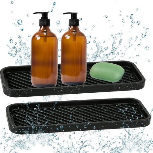 ERYI-Porte Éponge Silicone, 2 Pièces D'Éponge Et Porte-Savon, Organiseur D'Évier De Cuisine En Silicone, Porte Savon Antidérapant Plateau D'Organisation Pour Savons, Éponges, Brosses (Black)