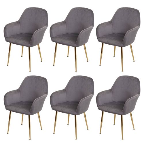 Lot De 6 Chaises De Salle À Manger Hwc-F18, Chaise De Cuisine, Design Rétro   Velours Gris, Pieds Dorés