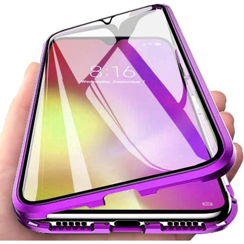 Coque Pour Oppo Rx17 Pro, Coque D'adsorption Magnétique Verre Trempé Double Face Cadre Protectrice Métallique Protection 360° Protection Écran Aimante Coque, Violet