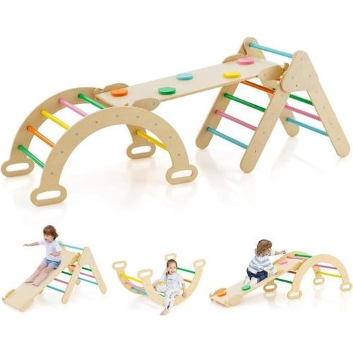 Costway Jeux D'escalade 3 En 1 Aire De Jeux Enfant Montessori, Triangle/Arche/Rampe (2 Face) Pour 1 Ans+ Multi-Couleur