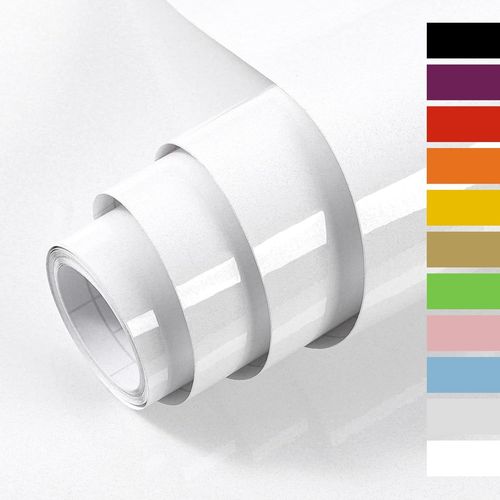ERYI-Papier Adhesif Pour Meuble Blanc Brillant Pailleté 40X300Cm, Papier Peint Adhesif, Imperméable Vinyle Autocollants Meubles Cuisine Murs Tables Salles De Bain Armoires Comptoirs