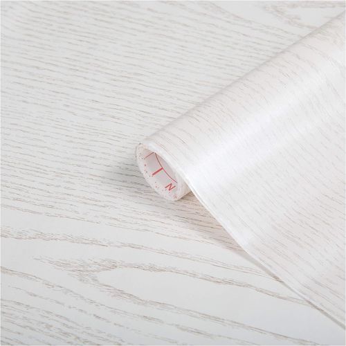 ERYI-Papier Adhésif Pour Meuble Effet Bois Perle Blanc - Film Autocollant Décoratif Rouleau Vinyle - Pour Cuisine, Porte, Table - Décoration Revêtement Peint Stickers Collant - 45 Cm X 2 M