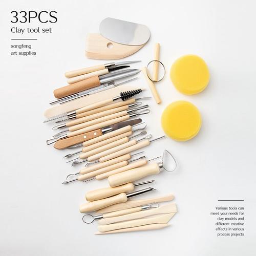 Pottery Tools 33 Piece Set - Clay Stoneware Sculpting Knife Shichimoto Detail Pin Punch Clay Tools