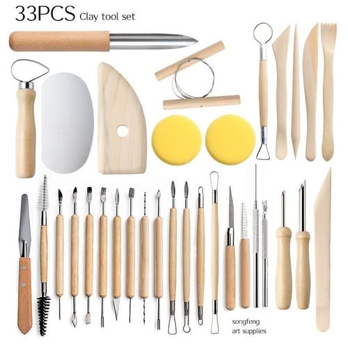 Pottery Tools 33 Piece Set - Clay Stoneware Sculpting Knife Shichimoto Detail Pin Punch Clay Tools