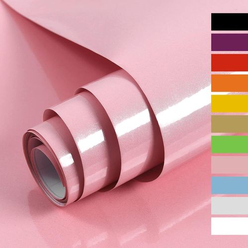 ERYI-Papier Adhesif Pour Meuble Rose Brillant 40X300Cm, Papier Peint Adhesif, Imperméable Vinyle Autocollants Meubles Cuisine Murs Tables Salles De Bain Armoires Comptoirs