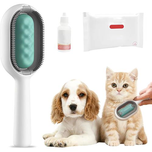 Peigne d'¿¿pilation 4 en 1 pour animaux de compagnie, brosse pour chien avec r¿¿servoir d'eau, brosse pour chat avec lingettes humides, brosse ¿¿ poils d'animaux, pour massage, soin et ¿¿pilation (poils longs/bleu)