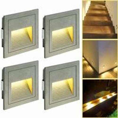 4pcs 3w Led Recessed Wall Light, Warm White Ip65 Waterproof Stair Lights, Step Lights, Aluminum, Decoration Indoor Outdoor Lighting, Warm White (Grey Housing)