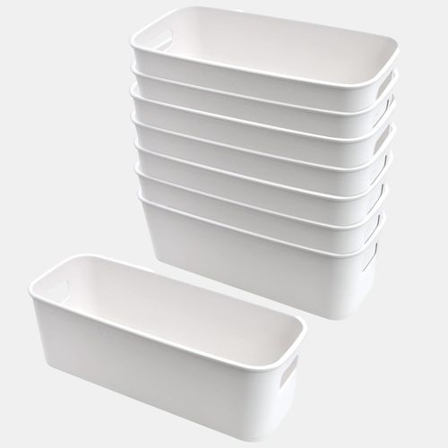 Eryi-8pcs Boîtes De Rangement En Plastique,Panier De Rangement Avec Poignées, Empilable Boîte Rangement Cuisine Pour Placard, Bureau, Salle De Bain, Cosmétiques, Jouets