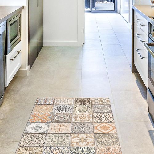 Eryi-Tapis De Cuisine Antidérapant Persian Tiles 50x120 Tapis De Protection De Sol En Vinyle 100% Fabriqué En Italie, Avec Encre Non Toxique, Ignifuge Et Résistant À L'eau