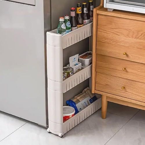 Eryi-Étagère De Rangement Fine À 3 Niveaux, Meuble De Cuisine, Meuble De Rangement À Roulettes, Chariot De Stockage, Étagère De Cuisine Roulante, Salle De Bain, Hauteur 72,5 Cm Blanc