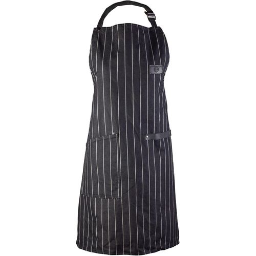 Eryi-Tablier Cuisine Homme Et Femme, Noir Et Blanc Pinstripe, Coton, Avec Poches, Anti Chaleur Jusqu'à 250°C, Sangle Réglable En Cuir Pu, Lavable En Machine, Unisexe
