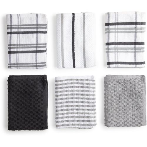Eryi-Torchons Cuisine Coton Premium \U2013 Pack De 6 Chiffons Cuisine Microfibre Et Éponge, Chiffons Coton Absorbants, Linges De Nettoyage Couleur Gris Argenté