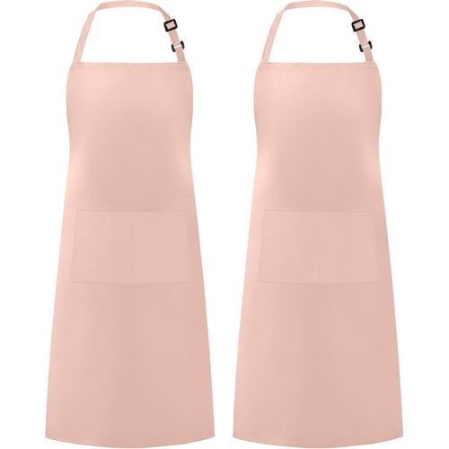 Eryi-Lot De 2 Tabliers De Cuisine Réglables 100 % Coton Avec 2 Poches Pour Femme, Rose Poudré