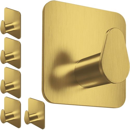 ERYI-Lot De 6 Porte-Serviettes Sans Perçage - Doré - En Acier Inoxydable - Crochets Adhésifs Ovales Fonctionnels - Résistants À L'Eau - Pour Salle De Bain