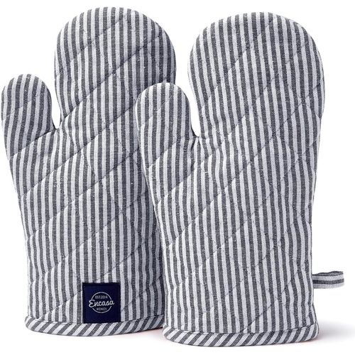ERYI-Long 18X30 Cm Four À Micro-Ondes Mitaines Pour Gants De Cuisine 2 Pcs - Résistant À La Chaleur, Épais Et Sécuritaire, Protection Des Mains Contre Les Ustensiles Chauds -Coutil Bleu Marine