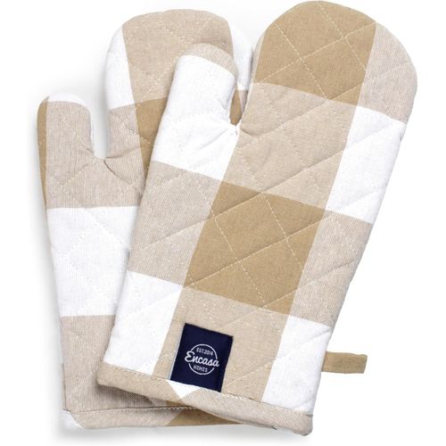 ERYI-Long 18X30 Cm Four À Micro-Ondes Mitaines Pour Gants De Cuisine 2 Pcs - Résistant À La Chaleur, Épais Et Sécuritaire, Protection Des Mains Contre Les Ustensiles Chauds -Chèques Beige Buffalo