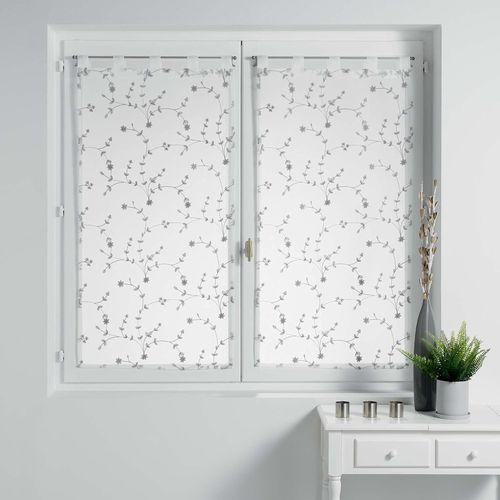 Eryi-, Paire De Voilages À Passants (2 X 60 X 160 Cm) Petite Fleur Blanc/Gris, Voile Sablé Brodé