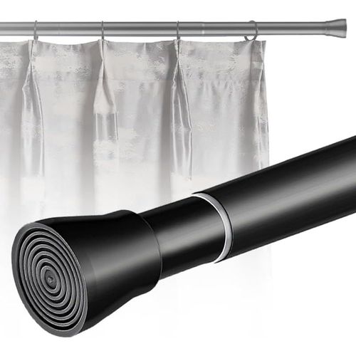 ERYI-Tringle Télescopique Extensible Sans Perçage, Pour Rideaux De Douche, Rideaux En Voile (Noir, 77 À 125 Cm, 25 Mm De Diamètre)