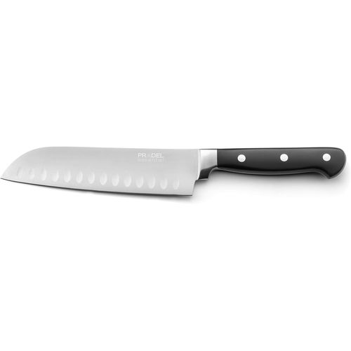 Eryi-Pradel Essentiel - Couteau Santoku - Blason - Acier Inoxydable 13 C, Finition Satinée - Lame 18 Cm - Noir