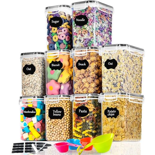 Eryi-Boite De Rangement Cuisine 1.6l*10, Boite Rangement Plastique Sans Bpa, Bocaux Rangement Et Organisation De Cuisine, Boite Alimentaire Hermetique Avec Couvercle Pour Cereales Pâtes Farin