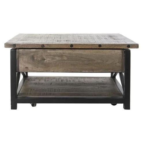 Table Style Vintage Marron, Noir Métal, Bois De Manguier 116 Cm