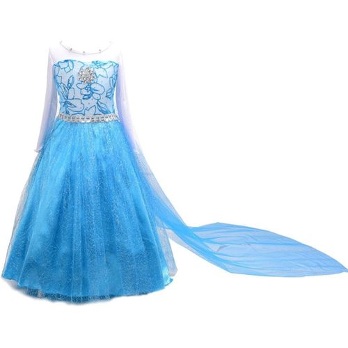 Ehnga-Deguisement Robe Reine Des Neiges Princesse Avec Traine/Cape Pour Enfant Fille, Anniversaire Fete Carnaval Costume