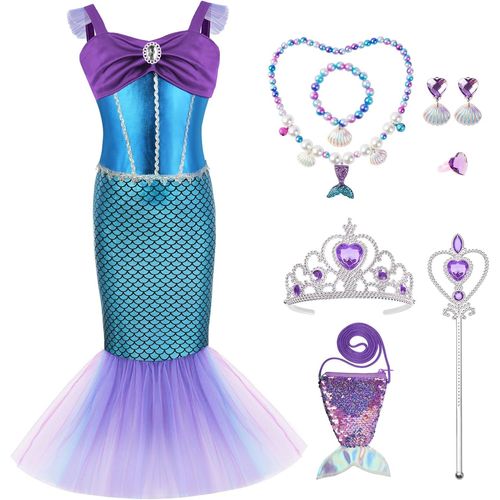 Ehnga-Deguisement Sirène Fille, Déguisement La Petite Sirène Avec Accessoires De Sirène, Robe De Princesse Costume Sirene Pour Anniversaire Cosplay Carnaval