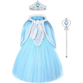Ehnga-Snow Queen Costume, Filles Cosplay Robe De Princesse, Reine Des Neiges Manches Longues Robe Costume Déguisements Pour Filles Fête D'anniversaire Halloween Noël Cosplay(110-150)