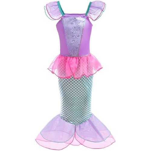 Ehnga-Deguisement Robe Princesse Ariel Costume De Sirène Pour Enfant Fille, Anniversaire Fete Halloween Carnaval, Taille 8-9 Ans (Étiquette En Tissu 160), Rose Chaud