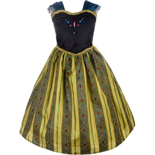 Ehnga-Deguisement Reine Des Neiges Robe De Couronnement Princesse Anna Enfant Fille, Anniversaire Fete Carnaval Halloween Costume Cosplay, Taille 2-11 Ans, Vert