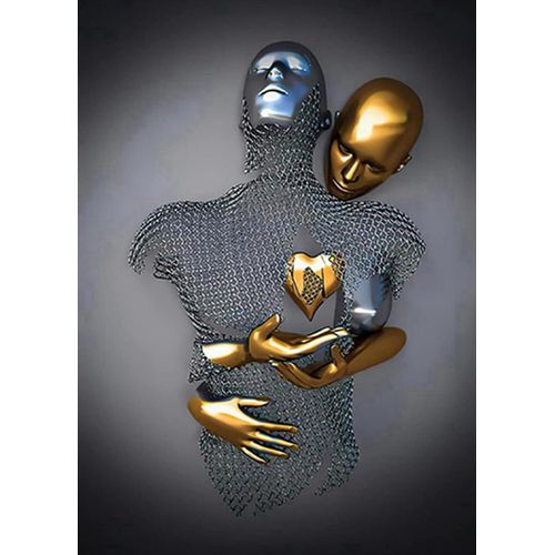 Ayuhr-Figurine 3d En Métal Statue Art Toile Peinture Romantique Abstrait Poster Et Impressions Amateurs Sculpture Poster Amour C?ur Baiser Photos - Sans Cadre (Figure 01,1 Pièces-40 X 60 Cm)