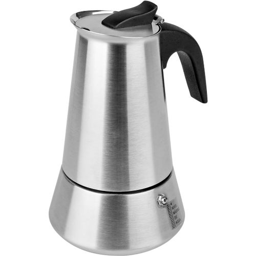 KALANKA-Cafetière Italienne induction 200ml 4 Tasses en acier inoxydable Convient pour tous types de cuisinières, Cafetière Moka Compatible avec Plaque à Induction (4 Tasses 200ml)