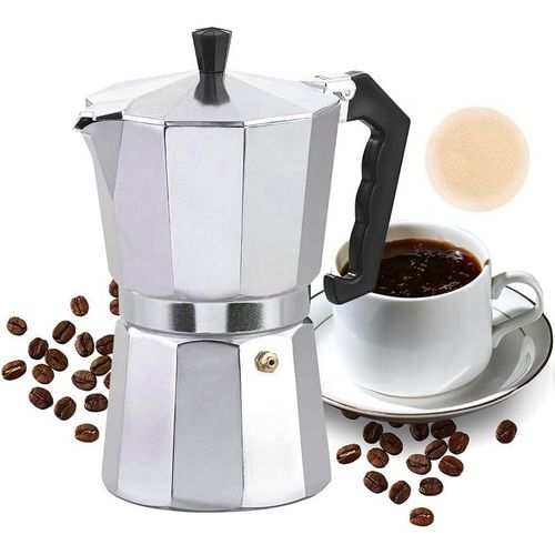 KALANKA-Cafetière Italienne, 2 Tasse Machine à Expresso, Cafetière Aluminium Moka Pot Coffee, pour Plaques Gaz, Électrique et Vitrocéramiques, 100ml, Argent
