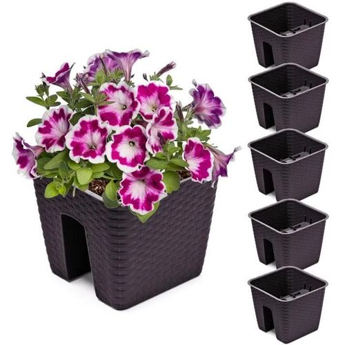5x Potting Box 27.2 Cm X 27.2 Cm Rotin Umbra Brown 8.5 L Railing Balustrade