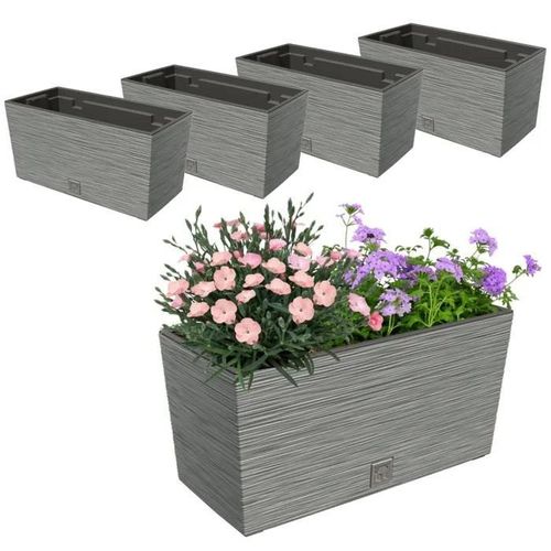 4x 12l Balcon Pot 39.5x19.5 Cm Gris + 8l Insert Capacitif