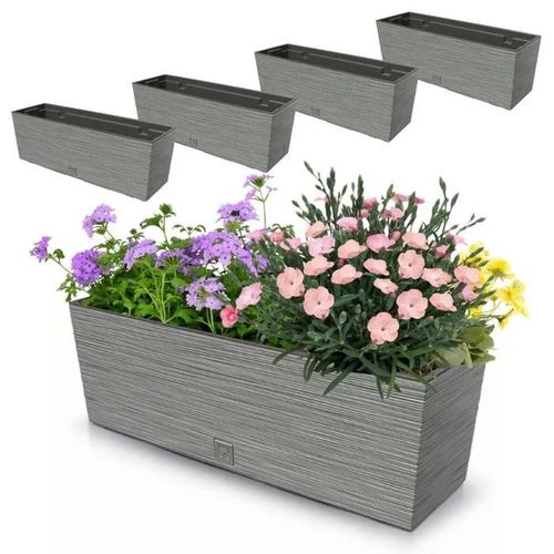 4x Pot De Fleurs 18l Boîte À Balcon 58x19,5 Cm Gris + Insert 12l Capacitif