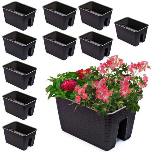 10x Potting Box 27.2 Cm X 39.6 Cm Rotin Umbra Brown 13 L Railing Balustrade