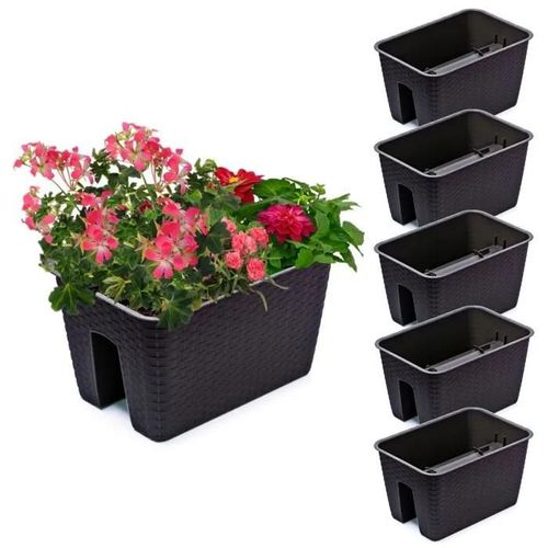 5x Potting Box 27.2 Cm X 39.6 Cm Rotin Umbra Brown 13 L Railing Balustrade