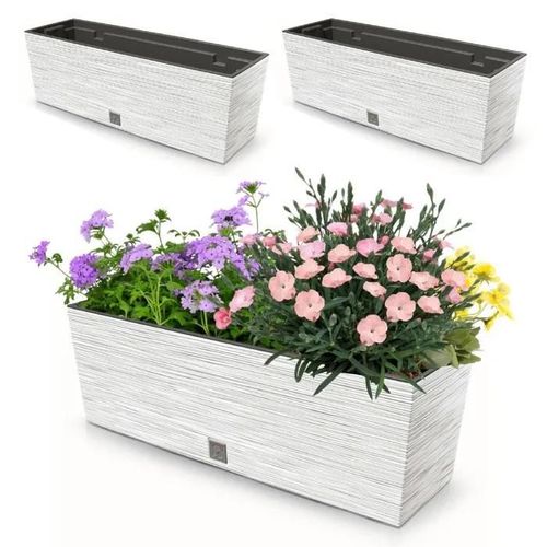 2x Pot De Fleurs 18l Boîte De Balcon 58x19,5 Cm Blanc + Insert 12l Capacitif