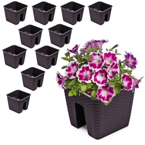 10x Potting Box 27.2 Cm X 27.2 Cm Rotin Umbra Brown 8.5 L Railing Balustrade