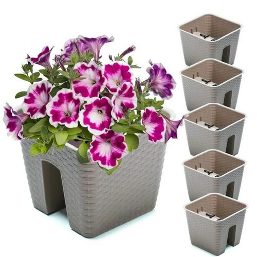 5x Potting Box 27.2 Cm X 27.2 Cm Rotin Mokka 8.5 L Garde-Corps Balustrade