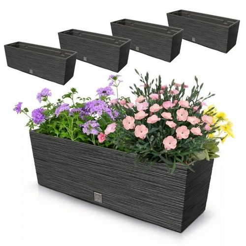 4x Pot 18l Balcon 58x19.5 Cm Anthracite + Insert 12l Capacitif