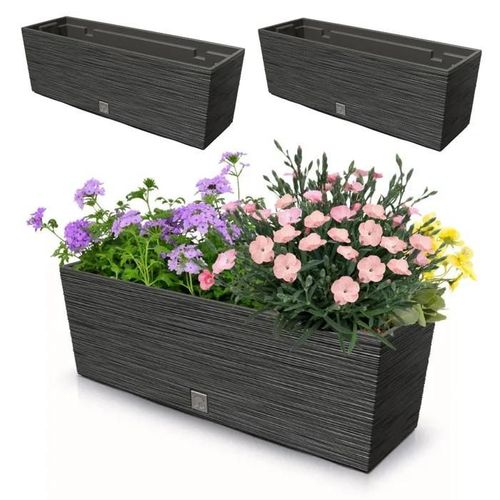 2x 18l Balcon Pot 58x19.5 Cm Anthracite + 12l Insert Capacitif
