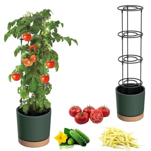 Pot De Fleurs Pour Légumes, Vignes, Tomates, Concombres, Haricots, Fleurs, Ø30cm, Vert + Insert