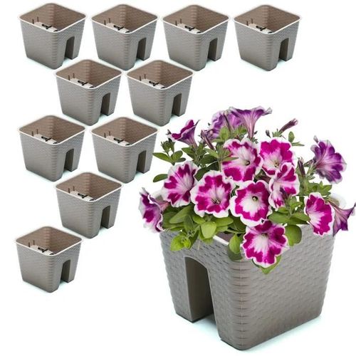 10x Potting Box 27.2 Cm X 27.2 Cm Rotin Mokka 8.5 L Garde-Corps Balustrade