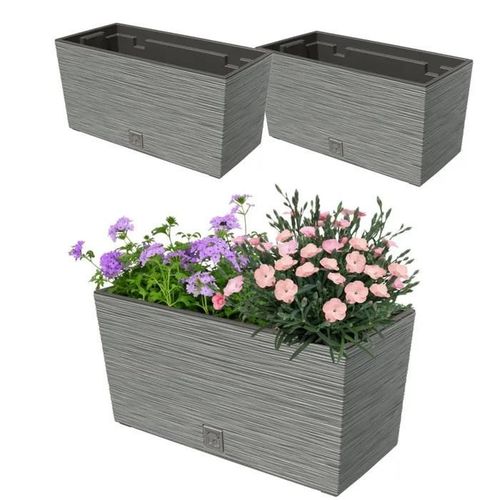 2x 12l Balcon Pot 39.5x19.5 Cm Gris + 8l Insert Capacitif